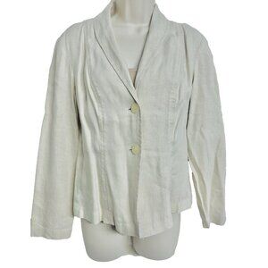 J.Jill Women Y2K Minimalist Linen Beige Long Sleeve Blazer/Jacket V-Neck Size S